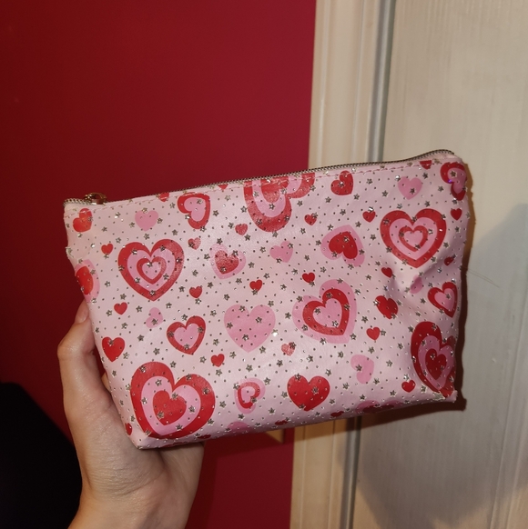 Marshalls Handbags - Pink Hearts Makeup Bag With Glitter & Stars